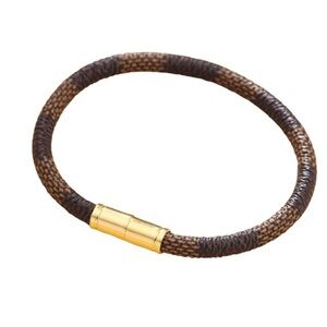 Mens Faux Leather Round Magnetic Closure Bracelet